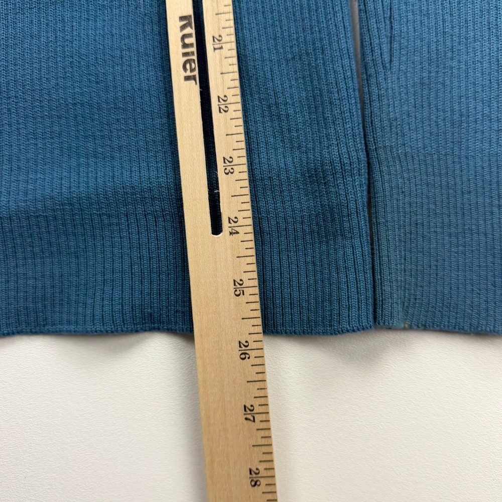 Vintage 60s Sweater Womens 14 Blue Ribbed Wool Made in Hong Kong Zip - Picture 12 of 13